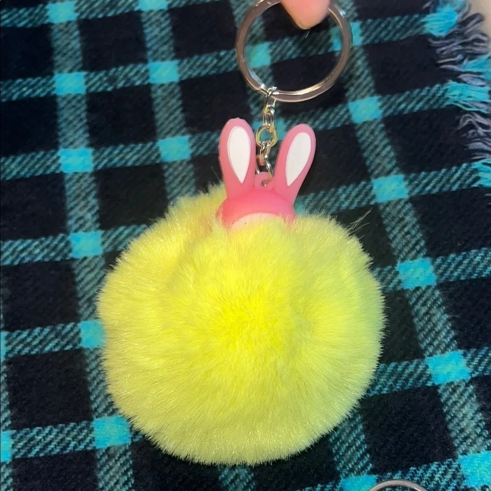 Lilly Pulitzer Waste Bag Holder  with Yellow Pom Pom and White Leather Keychain